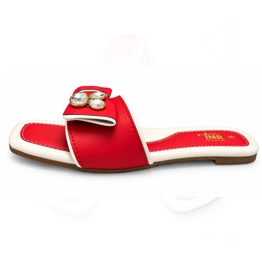Red Bow Embellished Flat Sandals – Stylish Casual Wear