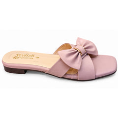 Women's Bow Knot Mule Sandals | Elegant Square-Toe Flat Slides