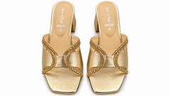 Women's Golden Heeled Mules | Premium Rhinestone Party Wear Sandals