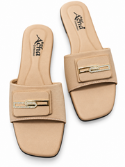 Elegant Buckle Comfort Slides β Beige