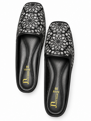 Laser Cut Floral Glitter Ladies Mules Golden Beige Sizes 6 7 8 9 10