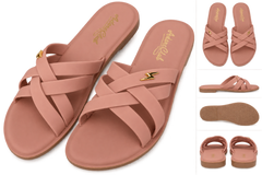 Marivel Elegant Cross Strap Ladies Slides β Peach