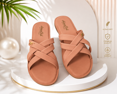 Marivel Elegant Cross Strap Ladies Slides β Peach