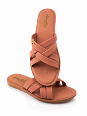 Marivel Elegant Cross Strap Ladies Slides β Peach