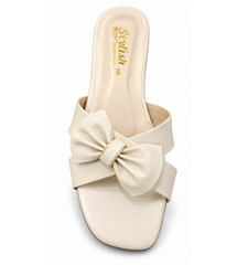 Women's Bow Knot Mule Sandals | Elegant Square-Toe Flat Slides