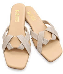 Gold Glitter Cross-Strap Flat Sandals