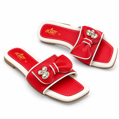 Red Bow Embellished Flat Sandals – Stylish Casual Wear
