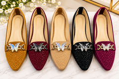 Women's Butterfly Embellished Flats | Sparkling Crystal Buckle Shoes