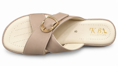 KBA Collection Women's Premium Taupe Buckle Slide Sandals | Elegant Casual & Party Wear