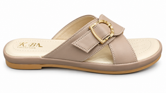 KBA Collection Women's Premium Taupe Buckle Slide Sandals | Elegant Casual & Party Wear