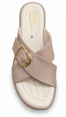 KBA Collection Women's Premium Taupe Buckle Slide Sandals | Elegant Casual & Party Wear