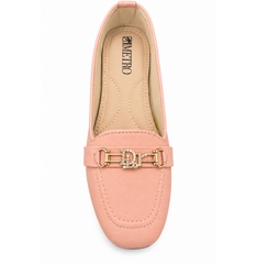 Pink Loafers | Elegant Golden Pearl Buckle Flat Shoes