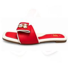 Red Bow Embellished Flat Sandals – Stylish Casual Wear