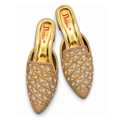 ❄️Premium Fancy Khussa | Elegant Golden Embellished Winter Collection