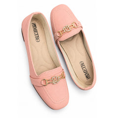 Pink Loafers | Elegant Golden Pearl Buckle Flat Shoes