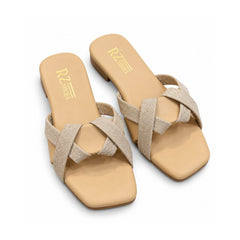 Gold Glitter Cross-Strap Flat Sandals