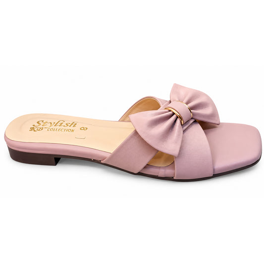Women's Bow Knot Mule Sandals | Elegant Square-Toe Flat Slides