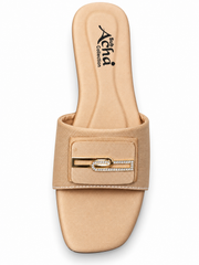 Elegant Buckle Comfort Slides – Beige