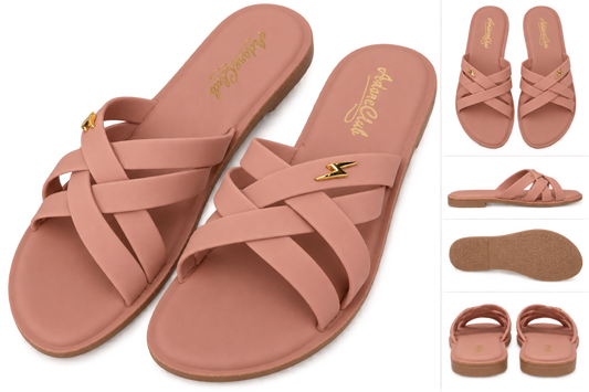 Marivel Elegant Cross Strap Ladies Slides – Peach
