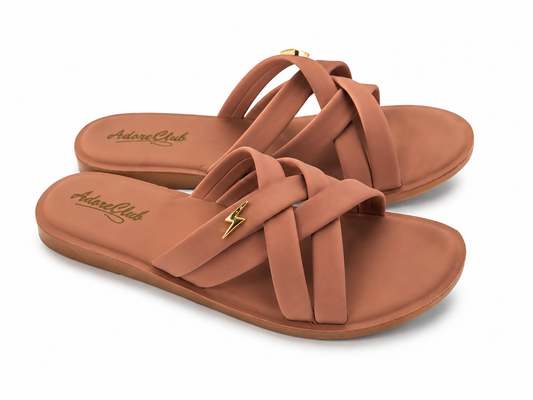 Marivel Elegant Cross Strap Ladies Slides – Peach