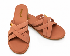 Marivel Elegant Cross Strap Ladies Slides – Peach