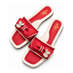 Red Bow Embellished Flat Sandals – Stylish Casual Wear