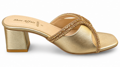 Women's Golden Heeled Mules | Premium Rhinestone Party Wear Sandals