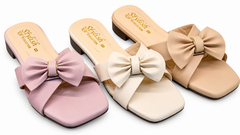 Women's Bow Knot Mule Sandals | Elegant Square-Toe Flat Slides