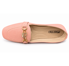 Pink Loafers | Elegant Golden Pearl Buckle Flat Shoes