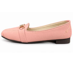 Pink Loafers | Elegant Golden Pearl Buckle Flat Shoes