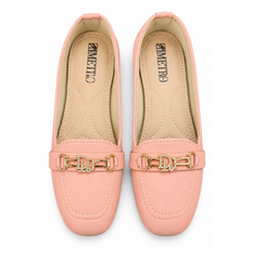 Pink Loafers | Elegant Golden Pearl Buckle Flat Shoes