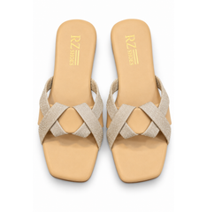 Gold Glitter Cross-Strap Flat Sandals